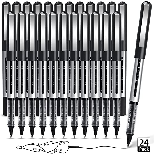 AKARUED Rollerball Pens 24 Pack Black Gel Pens, 0.5mm Liquid Ink Rollerball Pen, Quick-Drying Ballpoint Pens Writing Pens for Bullet Journal,