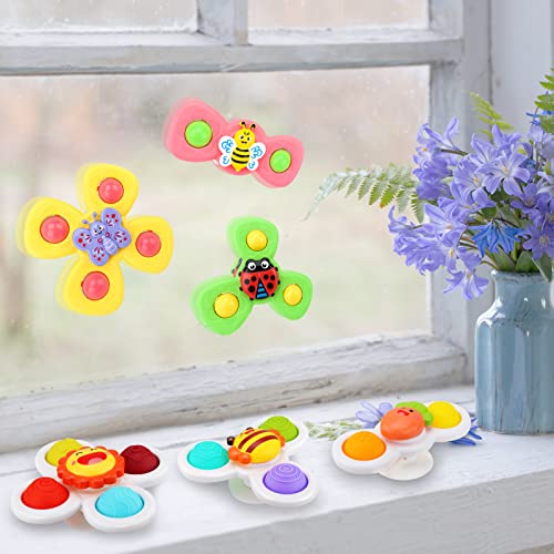 AIUOKYA 6 PCS Suction Cup Spinner Toys, Simple Dimple Suction Toy with Silicone Bubbles Kids for Bath and Window, Suction Cup Spinner Baby Toys for 1+