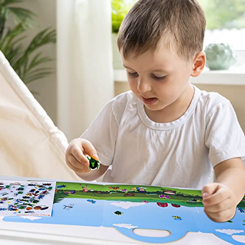 ASTARON Reusable 3D Puffy Sticker Book for Kids 3-6, Cute Waterproof Insects Stickers 88 Pcs,Puffy Sticker Game Travel Stickers and Educational