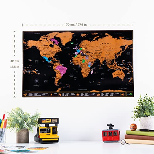 Scratch Off World Map Large 70x42cm | Ultra Detailed World Map Poster - All US States. Scratch Map World Accessories Kit & Gift Tube. Travel Journal