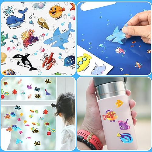 ASTARON Reusable 3D Puffy Sticker Book for Kids, 88 Pcs Cute Waterproof Ocean Animals Stickers, Puffy Sticker Game Travel Stickers and Educational