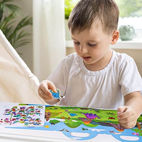 ASTARON 3D Puffy Sticker Book for Kids,88 Pcs Reusable Dinosaurs Jelly Stickers for Toddlers,Puffy Sticker Game Travel Stickers and Educational