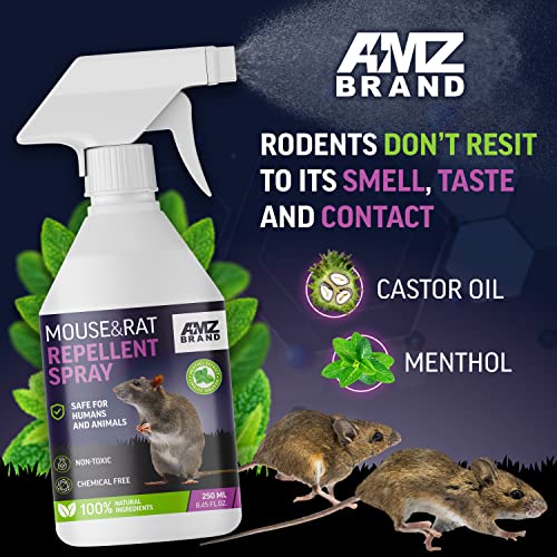 AMZ BRAND Premium Mouse Repellent Spray - Anti-Rat Peppermint Oil Spray for Indoor Use - 250ml - Natural Mint Extract with Pleasant Scent - Non Toxic