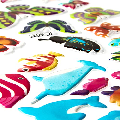 Animal Puffy Stickers for Kids 52 Sheets 3D Stickers Pack for Children Over 1100 Stickers for Boys Girls and Toddler, Included Animals Butterfly