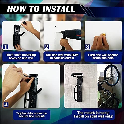 BERHICHAD Bicycle Holders Home Storage Rack Wall Mounted Hanger Hook 2 PCS (Black)