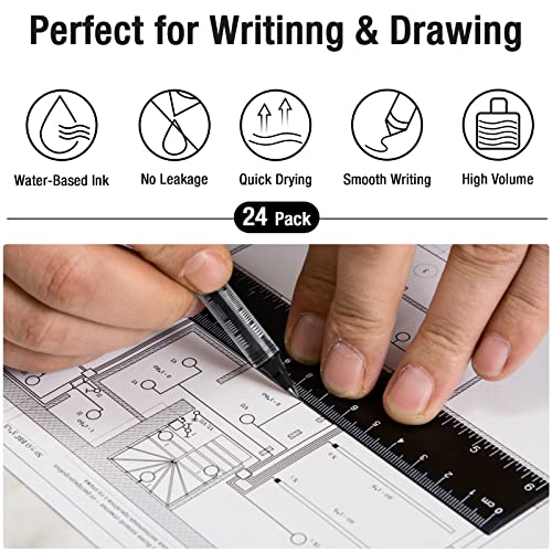 AKARUED Rollerball Pens 24 Pack Black Gel Pens, 0.5mm Liquid Ink Rollerball Pen, Quick-Drying Ballpoint Pens Writing Pens for Bullet Journal,