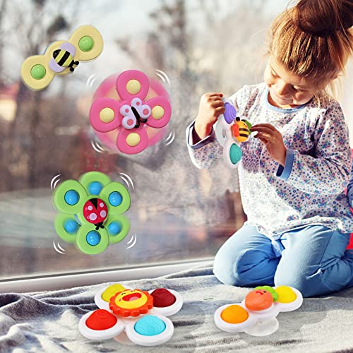AIUOKYA 6 PCS Suction Cup Spinner Toys, Simple Dimple Suction Toy with Silicone Bubbles Kids for Bath and Window, Suction Cup Spinner Baby Toys for 1+
