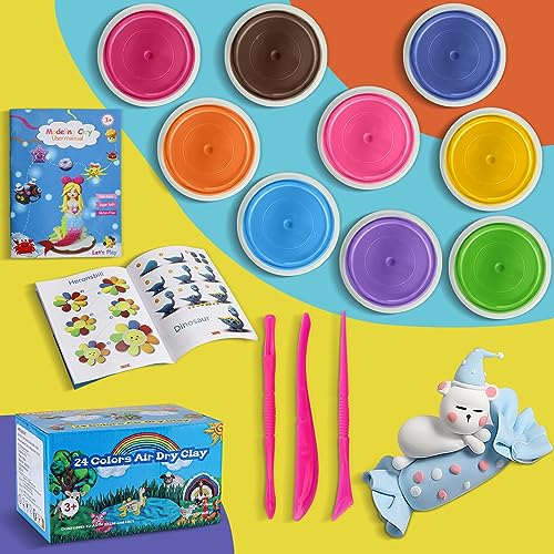 Air Dry Clay, 24 Colors Ultra Light Modeling Clay, iFergoo Magic Clay DIY Creative Modeling Dough with Project Booklet