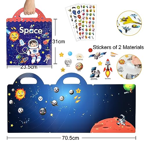 ASTARON 3D Sticker Scenes Book for Kids, 88 Pcs Reusable Space Jelly Stickers for Toddlers, Puffy Sticker Game Educational Sensory Learning Toy, Party