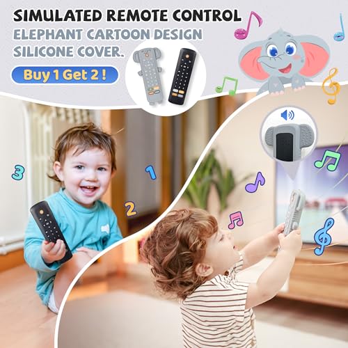 Baby Toys - Baby Remote Control Toy with Elephant Silicone Cover - Educational Musical Baby Toddler toys with Realistic Play, Lights, and Sounds - Boy