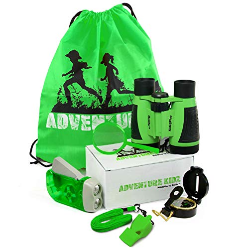 Adventure Kidz - Outdoor Exploration Kit, Children?s Toy Binoculars, Flashlight, Compass, Fox Whistle, Magnifying Glass, Backpack. Great Kids Gift Set