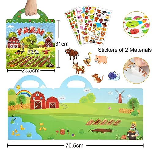 ASTARON Reusable 3D Puffy Sticker Book for Kids 3-6, Cute Waterproof Farm Harvest Stickers 88 Pcs, Puffy Sticker Game Travel Stickers and Educational