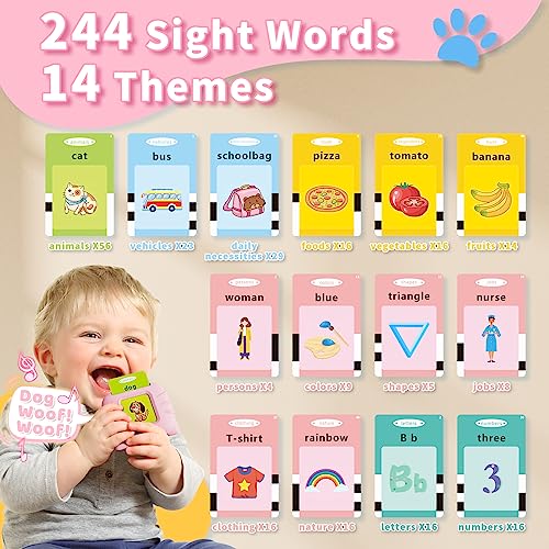 Aullsaty Toddler Toys Talking Flash Cards for 1 2 3 4 5 6 Year Old Boys and Girls, Autism Sensory Toys for Autistic Children, Learning Educational