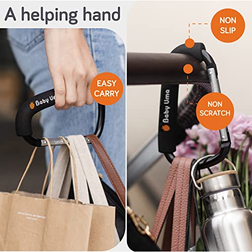 Baby Uma XL Baby Stroller Hooks for Hanging Bags and Shopping (2 Pack) - Universal Stroller Clips and Hooks - Large Carabiner Stroller Accessories -
