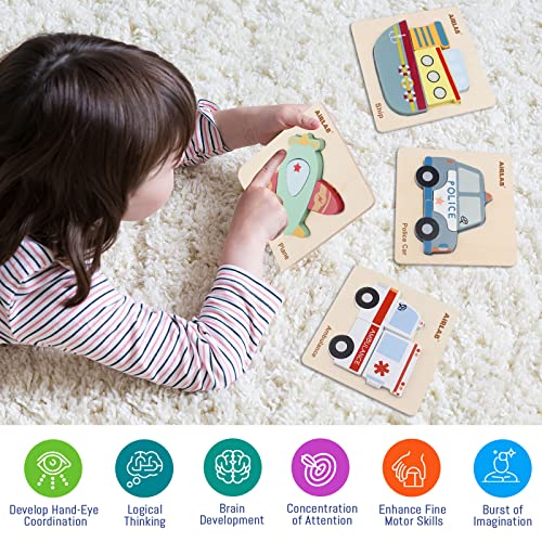 Airlab Wooden Jigsaw Puzzle for Kids, Traffic and Vehicle Puzzle for Toddlers, Montessori Educational Learning Toy for Baby Girls Boys Birthday Gifts