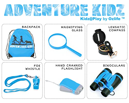 Adventure Kidz - Outdoor Exploration Kit, Children?s Toy Binoculars, Torch, Compass, Whistle, Magnifying Glass, Backpack. Great Kids Gift Set for