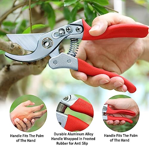 2 Pack Secateurs & Pruning Scissors, Professional Garden Secateurs, Sharp SK-5 Steel Blade, Strong & Anti-rust Pruning Shears, Anti-slip Handle, Plant