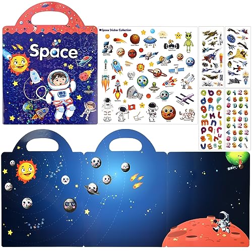 ASTARON 3D Sticker Scenes Book for Kids, 88 Pcs Reusable Space Jelly Stickers for Toddlers, Puffy Sticker Game Educational Sensory Learning Toy, Party