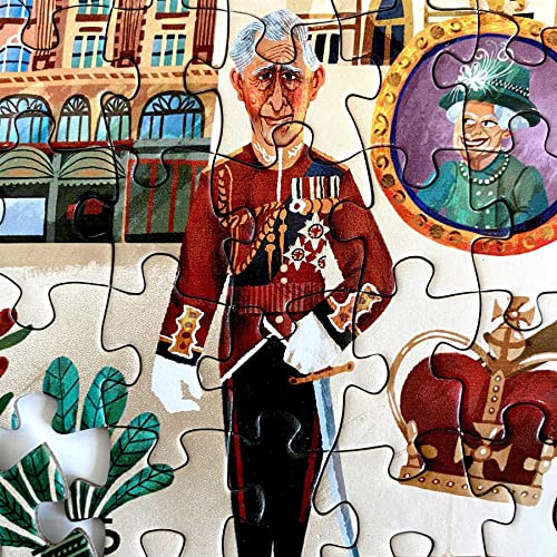 1000 Piece Jigsaw Puzzles for Adults - London Illustrated Theme - Adults and Children Jigsaw Puzzle London With Queen Elizabeth II And King Charles