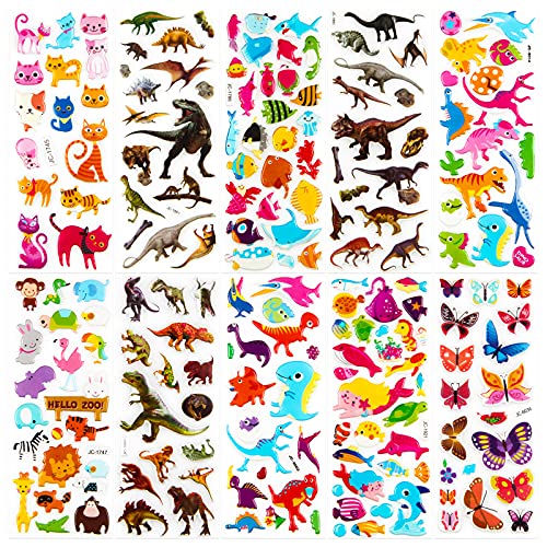 Animal Puffy Stickers for Kids 52 Sheets 3D Stickers Pack for Children Over 1100 Stickers for Boys Girls and Toddler, Included Animals Butterfly