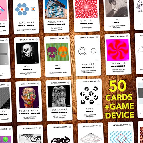 100 PICS Optical Illusions Travel Game - Try 100 Illusions | Flash Cards with Slide Reveal Case | Card Game, Gift, Stocking Filler | Hours of Fun for