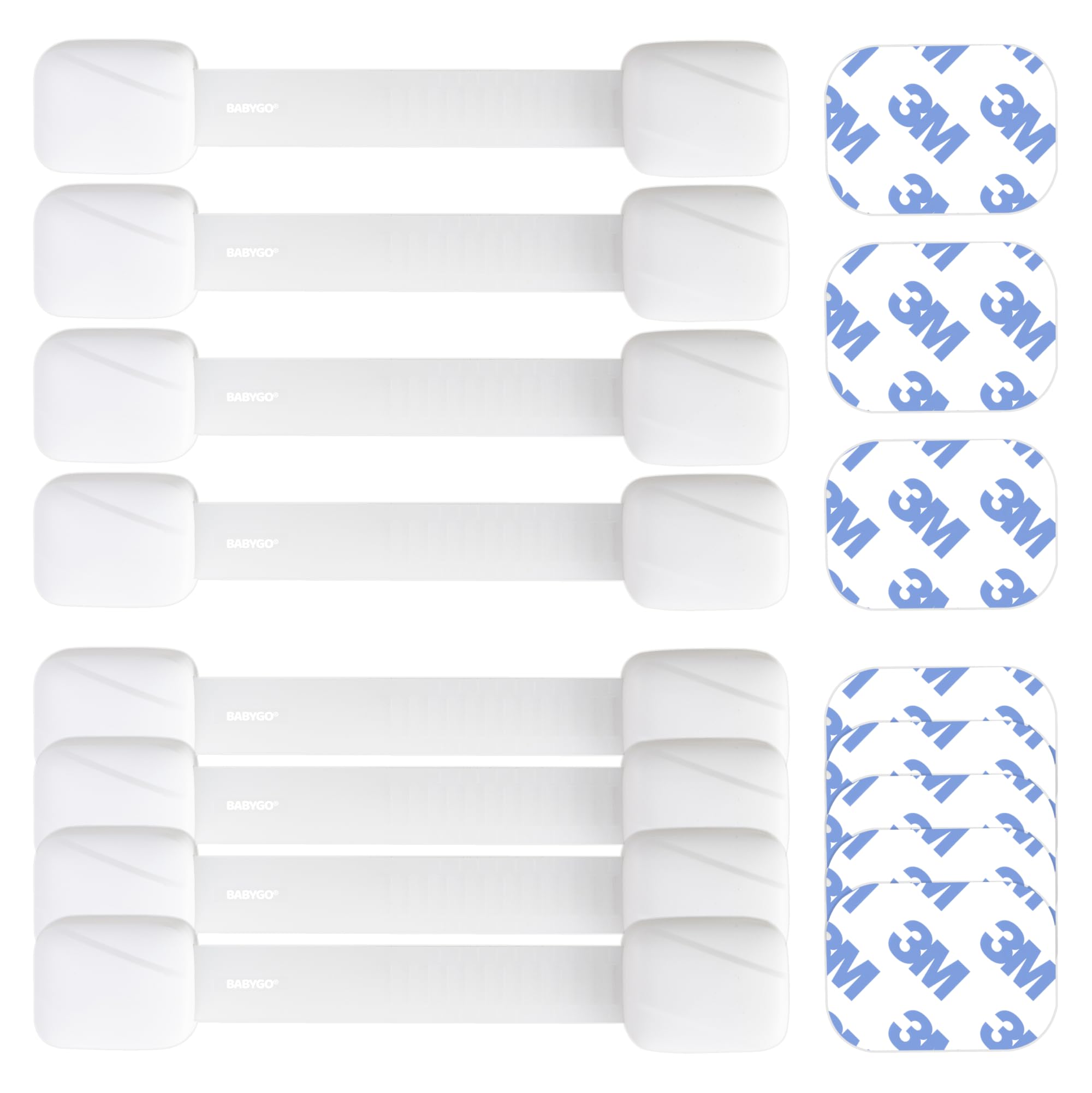 BABYGO? Child Safety Straps 8X Premium Baby Proofing Door & Cupboard Locks | 30 Second Install | No DIY | Smart Unlock - White