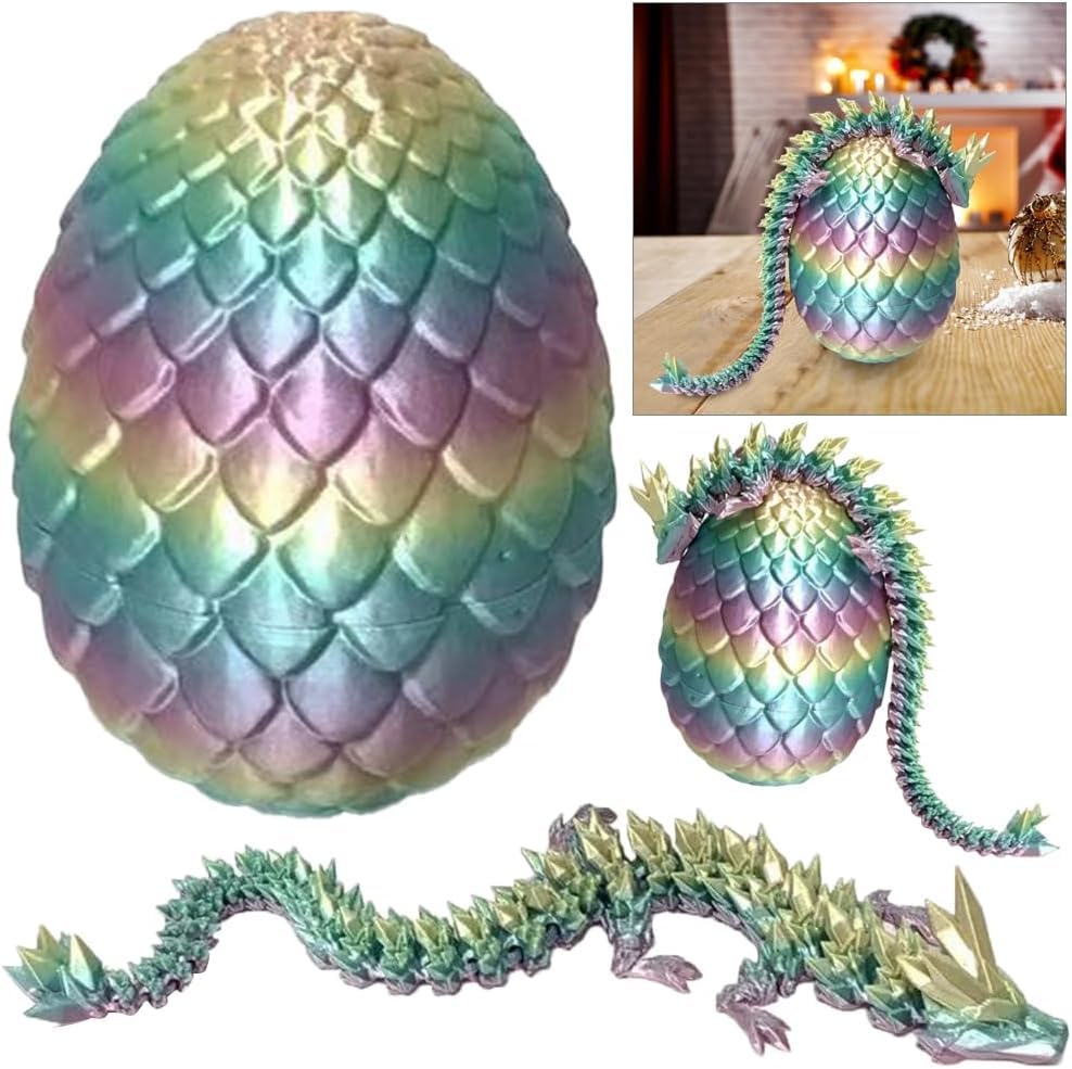 3D Printed Dragon in Egg,Full Articulated Dragon Crystal Dragon with Dragon Egg,Home Office Decor Executive Desk Toys,Fidget Toys for