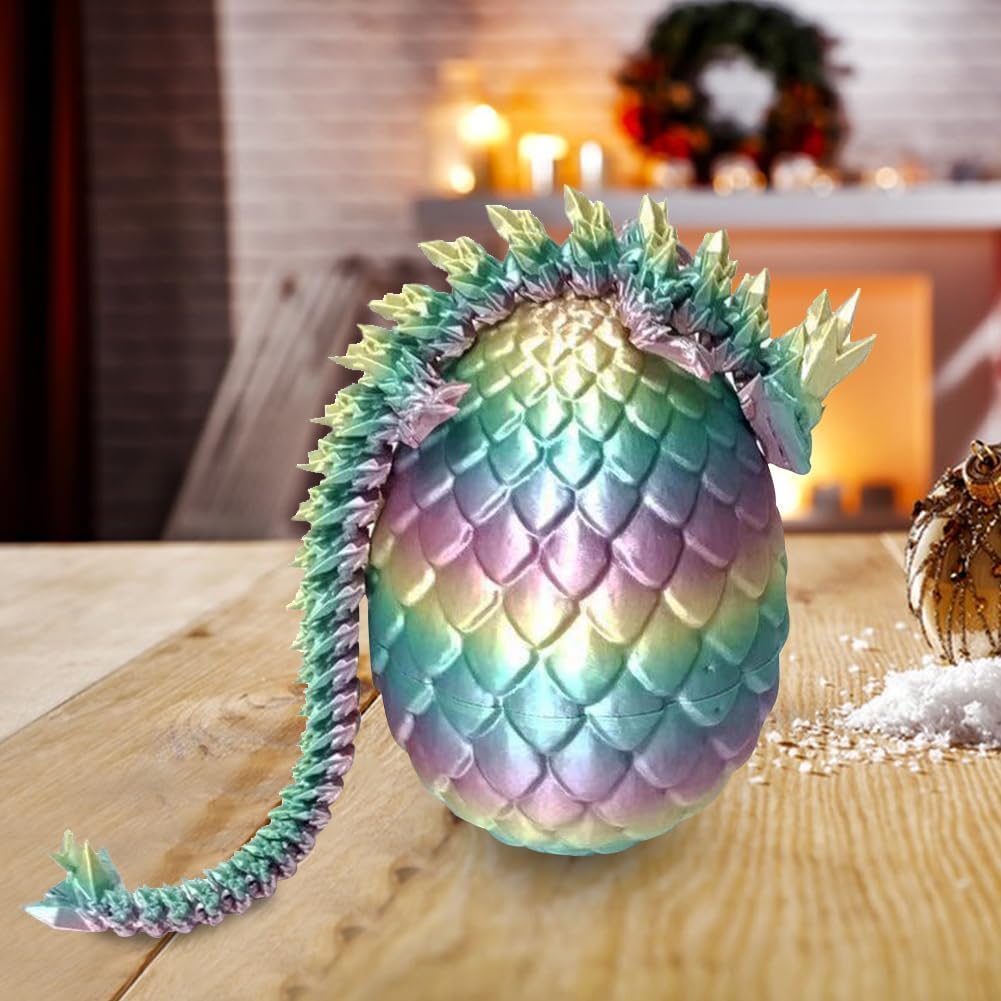 3D Printed Dragon in Egg,Full Articulated Dragon Crystal Dragon with Dragon Egg,Home Office Decor Executive Desk Toys,Fidget Toys for