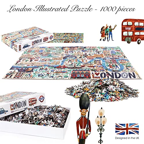 1000 Piece Jigsaw Puzzles for Adults - London Illustrated Theme - Adults and Children Jigsaw Puzzle London With Queen Elizabeth II And King Charles
