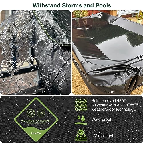 AWNIC Garden Furniture Cover Waterproof with Hooks Heavy Duty 420D Oxford, Windproof Anti-UV Outdoor Patio Table Covers with Air Vent, Cube Square