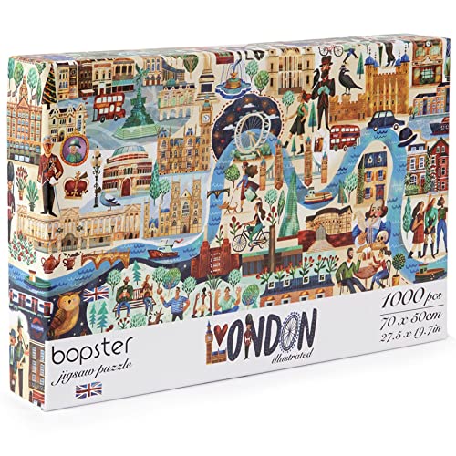 1000 Piece Jigsaw Puzzles for Adults - London Illustrated Theme - Adults and Children Jigsaw Puzzle London With Queen Elizabeth II And King Charles
