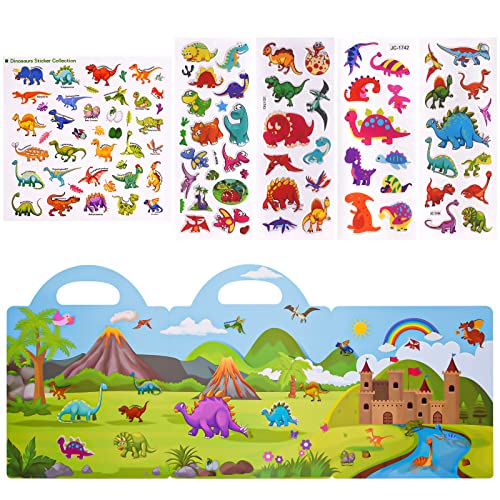 ASTARON 3D Puffy Sticker Book for Kids,88 Pcs Reusable Dinosaurs Jelly Stickers for Toddlers,Puffy Sticker Game Travel Stickers and Educational