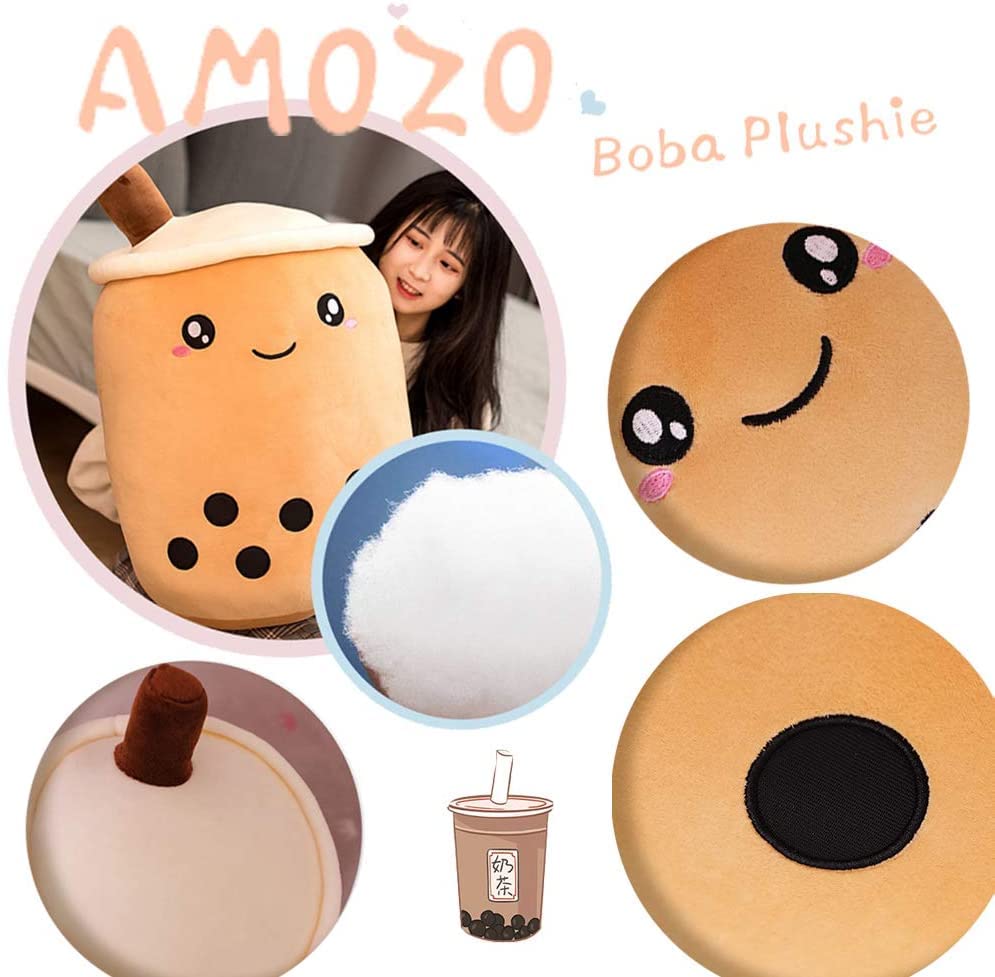 Amozo Cute Cartoon Boba Milk Tea Soft Plush Doll, Giant Boba Bubble Plushie Stuffed Tea Cup Pillow Gift Toys (Coffee, 50cm)