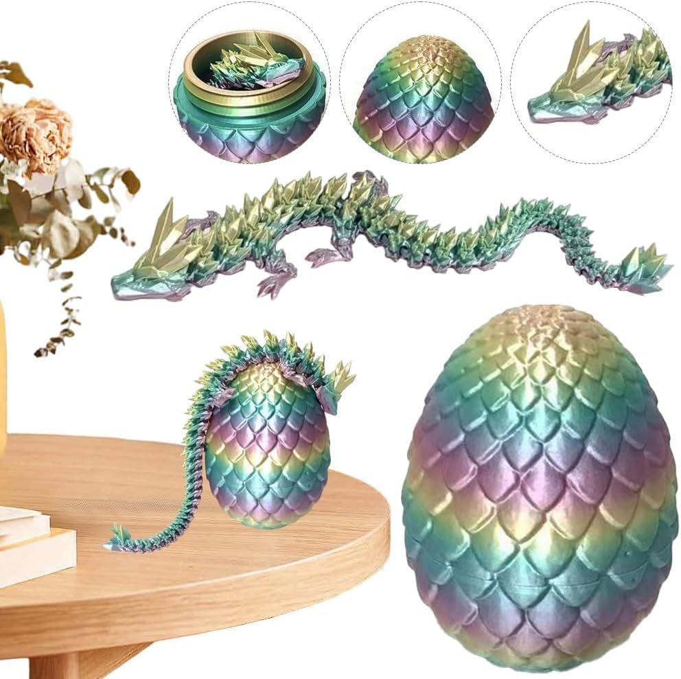 3D Printed Dragon in Egg,Full Articulated Dragon Crystal Dragon with Dragon Egg,Home Office Decor Executive Desk Toys,Fidget Toys for