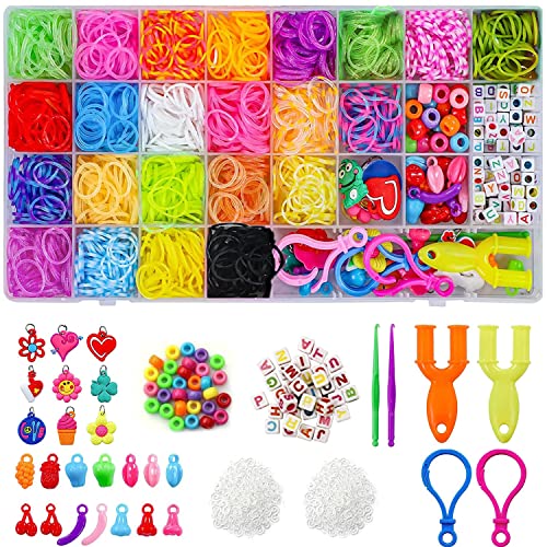 Loom Rubber Bands Set for Children, 2000+ Colourful Rubber Bands DIY Loom Bands Box with Accessories (Beads, Pendants, Charms, Y Loom, S Clips and