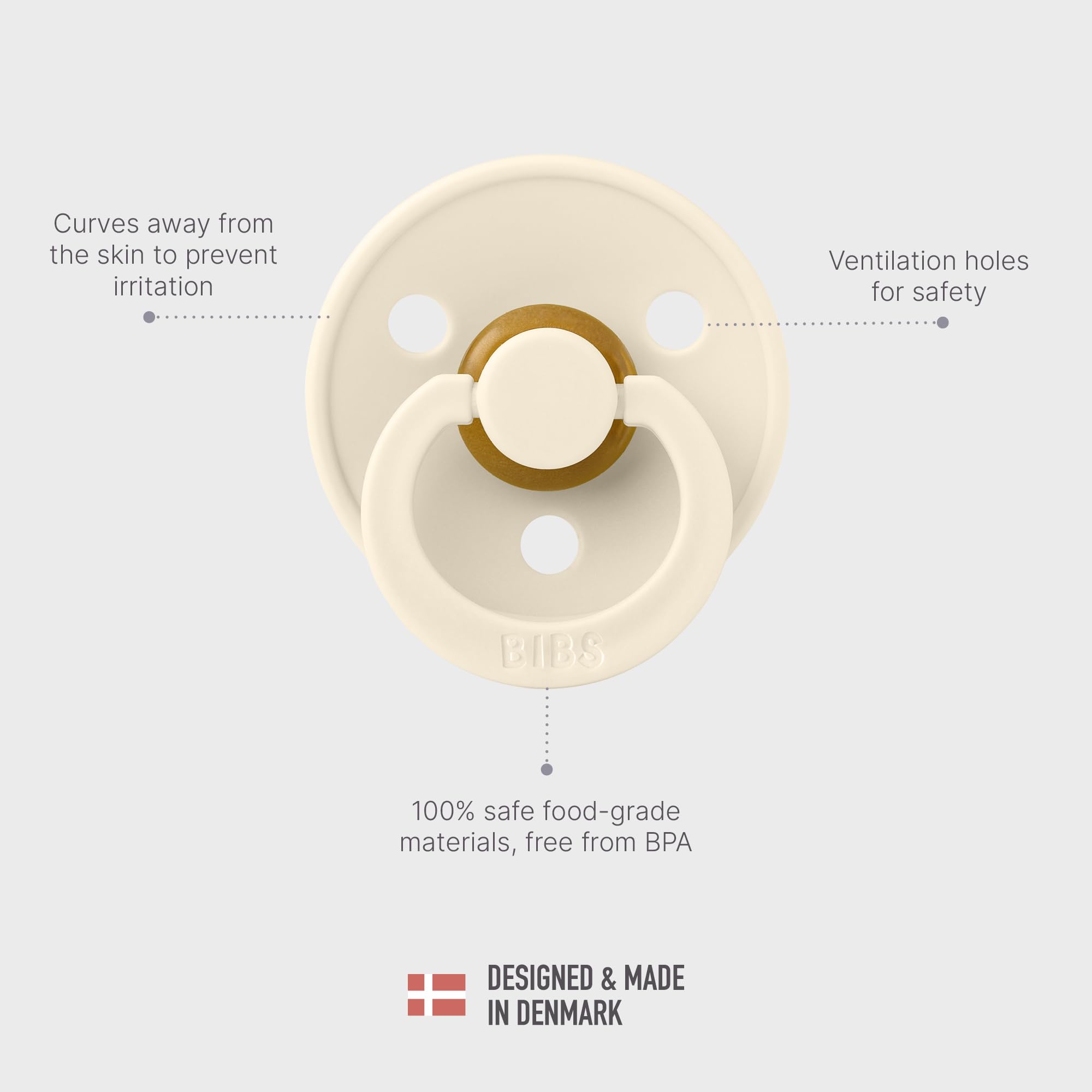 BIBS Colour Soother 2-Pack, BPA Free Dummy Pacifier, Round Nipple. Natural Rubber Latex, Made in Denmark. 0-6 Months (Pack of 2), Sand/Iron