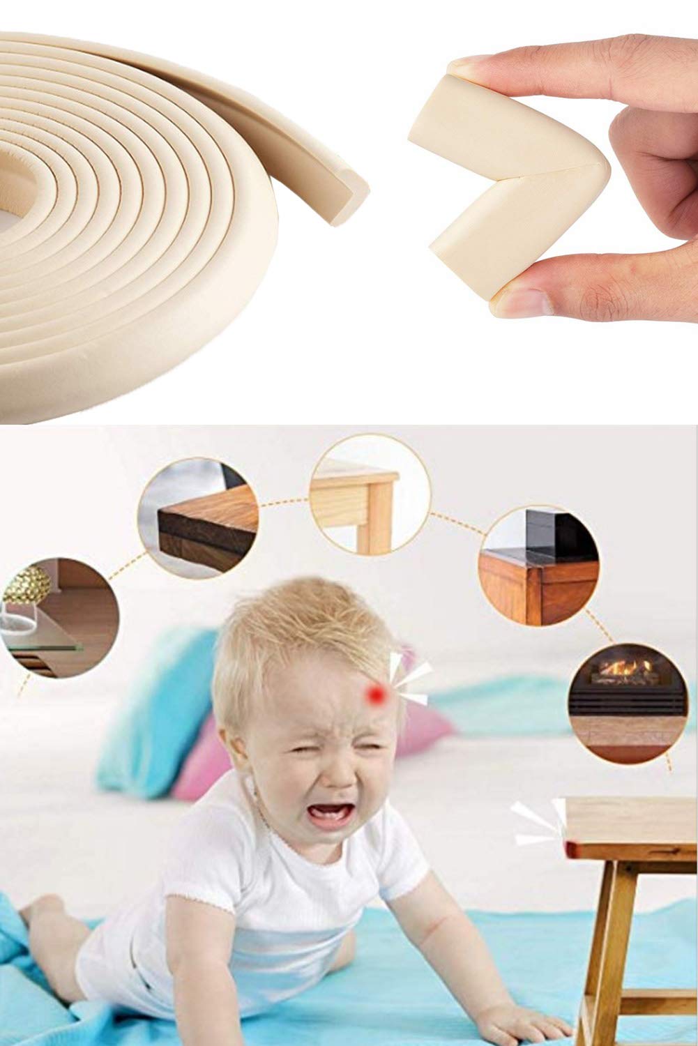 Baby Corner Guards, Fairy Baby 17Pcs Baby Proofing Kit Child Safety 1 Edge Protection 19.68 ft + 8 Corner Protectors +2 Cabinet Latch Locks + 4