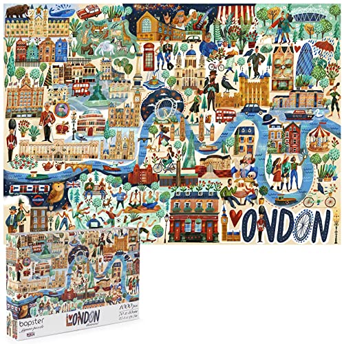 1000 Piece Jigsaw Puzzles for Adults - London Illustrated Theme - Adults and Children Jigsaw Puzzle London With Queen Elizabeth II And King Charles