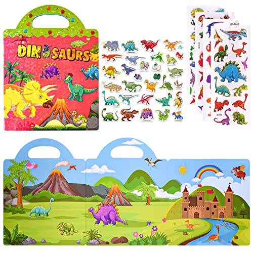 ASTARON 3D Puffy Sticker Book for Kids,88 Pcs Reusable Dinosaurs Jelly Stickers for Toddlers,Puffy Sticker Game Travel Stickers and Educational