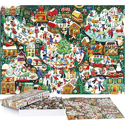 1000 Piece Jigsaw Puzzles for Adults - Christmas Illustrated Theme - Christmas Jigsaw Puzzle for Adults and Children - Family Fun Christmas Jigsaw -