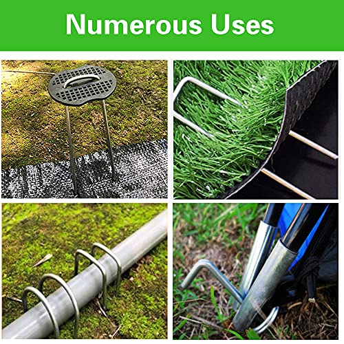 Bakulyor 50 Weed Control Membrane Pegs + 50 Buffer Washer, 6"/150mm Weed Mat Pegs, Metal Garden Landscape Staples Artificial Grass Pins Ground Cover