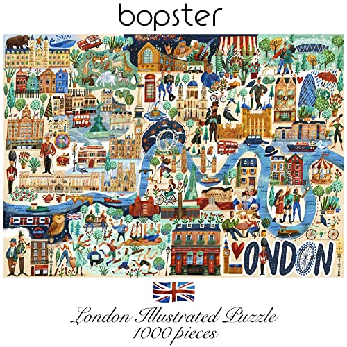 1000 Piece Jigsaw Puzzles for Adults - London Illustrated Theme - Adults and Children Jigsaw Puzzle London With Queen Elizabeth II And King Charles