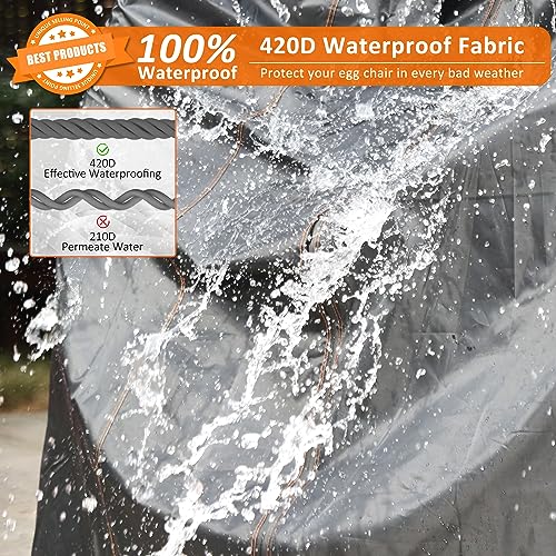 Icetimer Upgraded Egg Chair Covers Waterproof,Patio Hanging Standing Egg Chair Cover Windproof Heavy Duty Large,Cover for Egg Chair Single,Garden