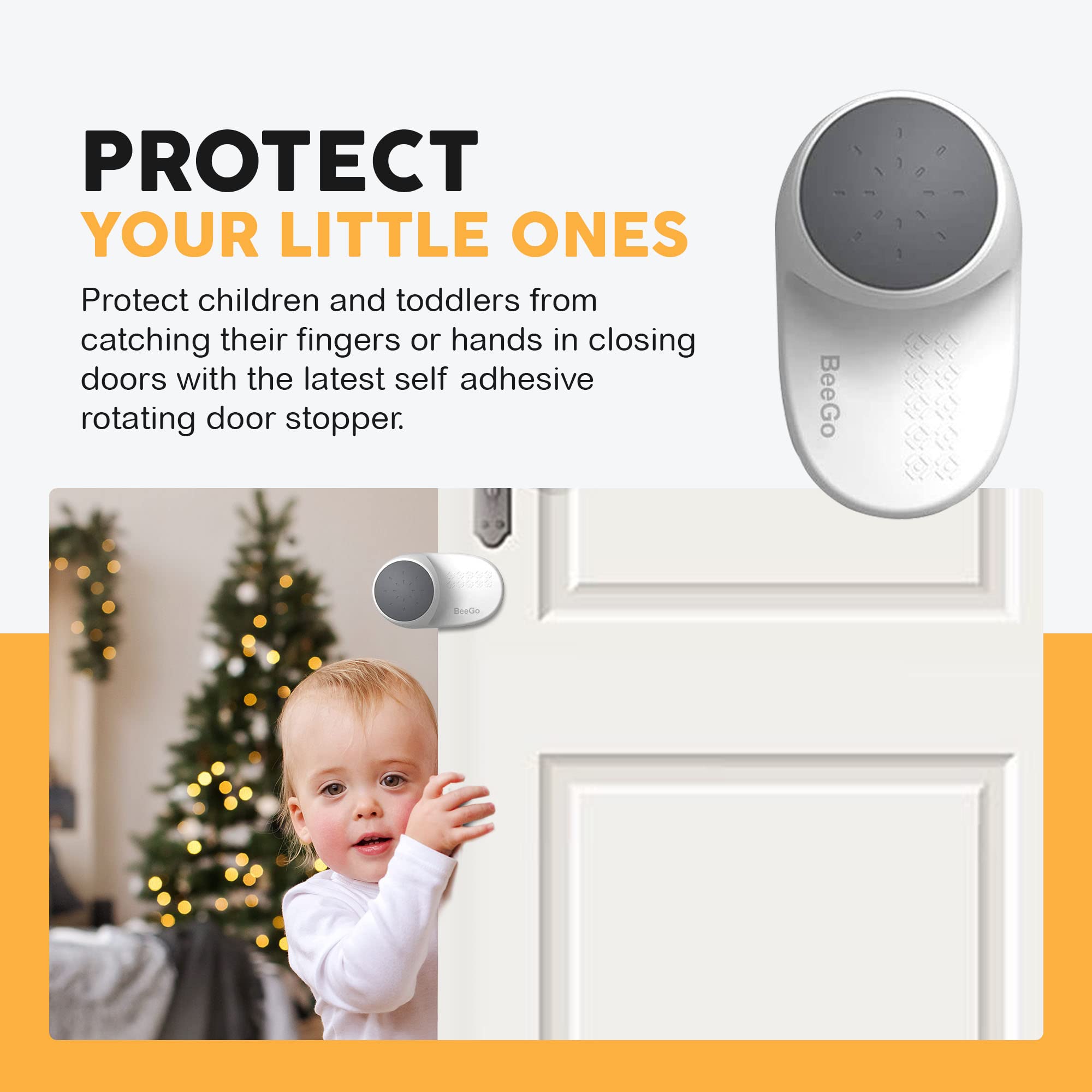BeeGo? 2 Pack - Baby Door Stopper, Baby Proof Anti Door Slam Finger Guards for Children, Rotatable Door Safety Stoppers for Finger Protection,