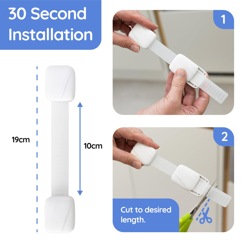 BABYGO? Child Safety Straps 8X Premium Baby Proofing Door & Cupboard Locks | 30 Second Install | No DIY | Smart Unlock - White