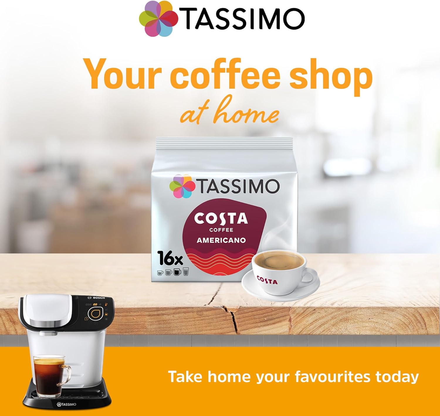 Tassimo Costa Americano Coffee Pods x16 (Pack of 5, Total 80 Drinks)