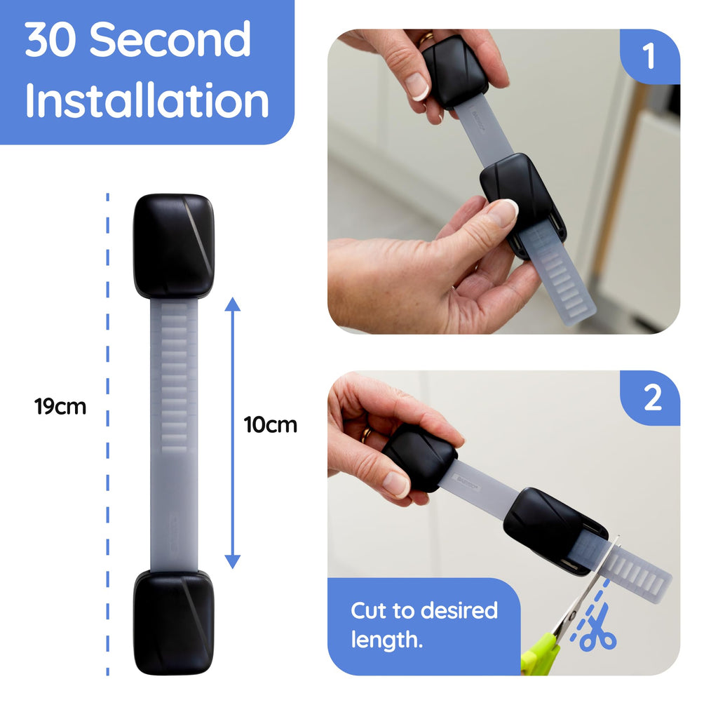 BABYGO? Child Safety Straps 8X Premium Baby Proofing Door & Cupboard Locks | 30 Second Install | No DIY | Smart Unlock - Black