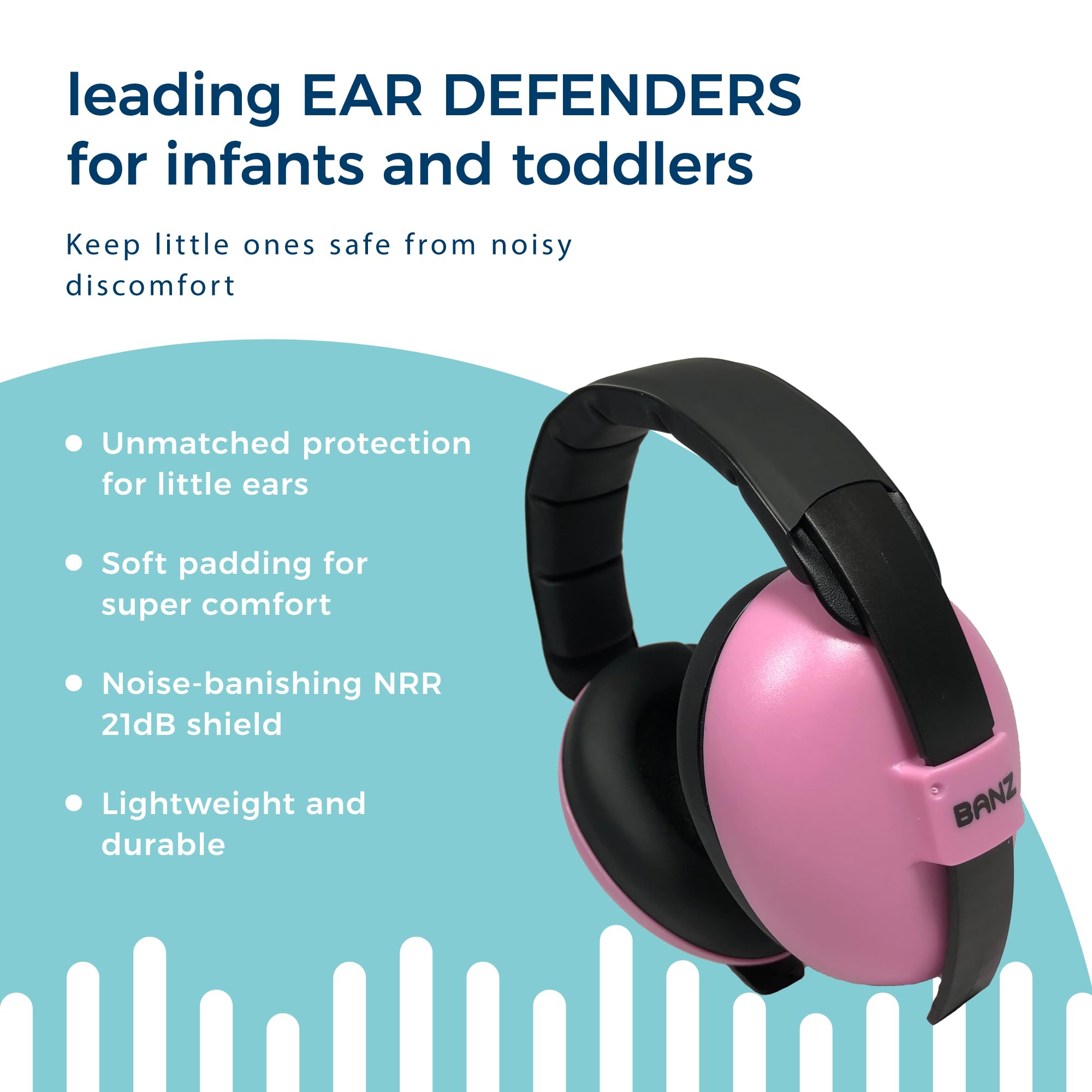 Banz Bubzee Baby Ear Defenders 0-36 Months ? Petal Pink - Loud Noise Cancelling Baby Headphones & Toddler Ear Muffs, Size Adjustable
