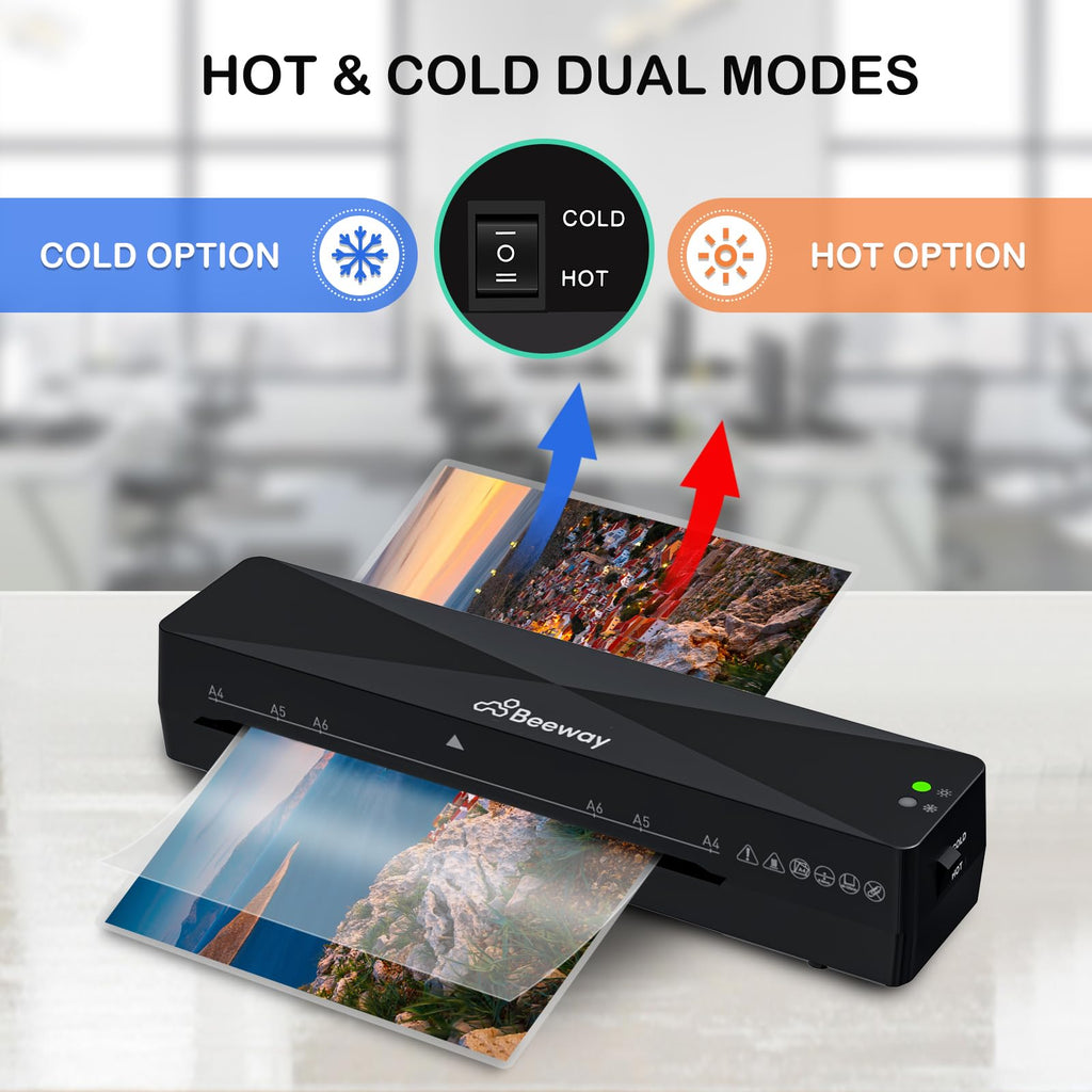 BEEWAY Laminator, A4 Laminator Machine - Fast Warm Up, High Speed Laminating, Thermal and Cold Options for Home Office School Use - Bonus 30 Sheets A6