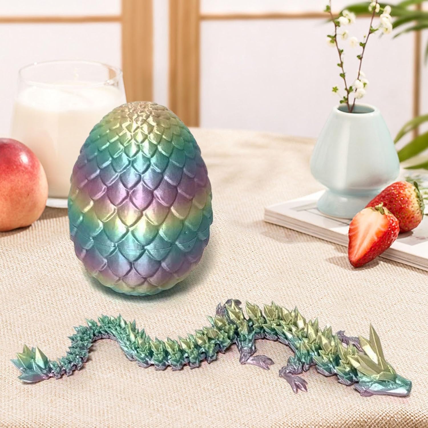 3D Printed Dragon in Egg,Full Articulated Dragon Crystal Dragon with Dragon Egg,Home Office Decor Executive Desk Toys,Fidget Toys for
